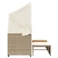 Canapé de jardin 3 places avec auvent et tabourets beige rotin