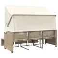 Canapé de jardin 3 places avec auvent et tabourets beige rotin