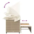 Canapé de jardin 3 places avec auvent et tabourets beige rotin