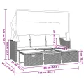 Canapé de jardin 3 places avec auvent et tabourets beige rotin