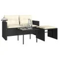 Salon de jardin 3 pcs avec coussins noir résine tressée