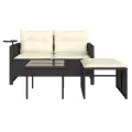Salon de jardin 3 pcs avec coussins noir résine tressée