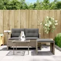 Salon de jardin avec coussins 3 pcs gris résine tressée