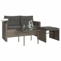 Salon de jardin avec coussins 3 pcs gris résine tressée