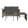 Salon de jardin avec coussins 3 pcs gris résine tressée