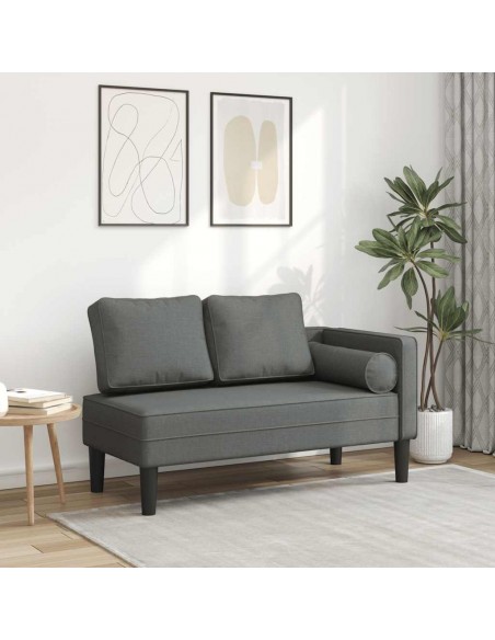 Chaise longue avec coussins gris foncé tissu