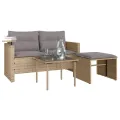 Salon de jardin avec coussins 3 pcs beige résine tressée