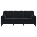 Canapé 3 places avec oreillers décoratifs noir 180 cm velours