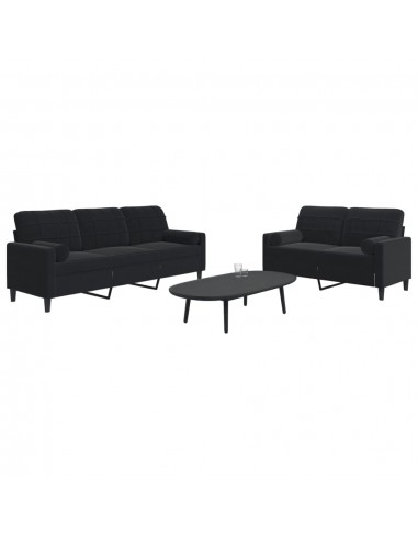 Ensemble de canapés 2pcs et coussins et traversins noir velours