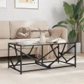 Table basse avec dessus en verre noir 98,5x50x41 cm acier