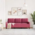 Canapé à 3 places Rouge bordeaux 180 cm Velours