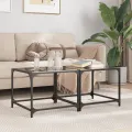 Tables basses avec dessus en verre noir 2 pcs 50x50x40 cm acier