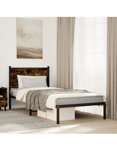 Cadre de lit en métal sans matelas chêne fumé 90x190 cm