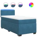 cadre de lit avec matelas bleu 90x190 cm velours