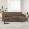Canapé à 3 places avec repose-pieds Marron 180 cm Tissu