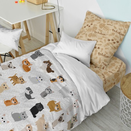 Juego de funda nórdica HappyFriday Mr Fox Cats Multicolor Cama de 80