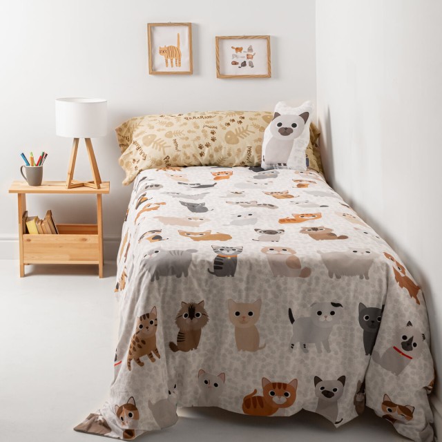 Juego de funda nórdica HappyFriday Mr Fox Cats Multicolor Cama de 80/