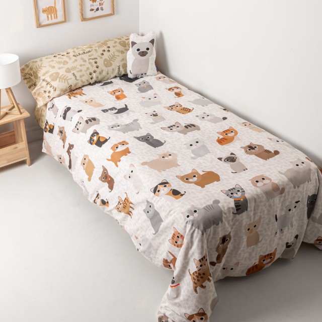 Juego de funda nórdica HappyFriday Mr Fox Cats Multicolor Cama de 80/