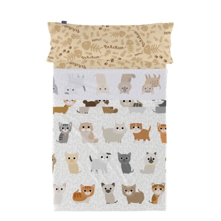 Jeu de draps HappyFriday Mr Fox Cats Multicouleur Lit 1 persone 2 Piè