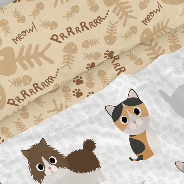 Set beddengoed HappyFriday Mr Fox Cats Multicolour Bed van 80/90 2 Ond