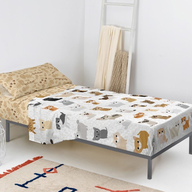 Juego de Sábanas HappyFriday Mr Fox Cats Multicolor Cama de 80/90 2 P