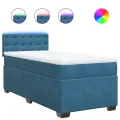 cadre de lit avec matelas bleu 80x200 cm velours
