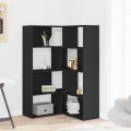 Bibliothèque d'angle à 4 niveaux noir bois d'ingénierie