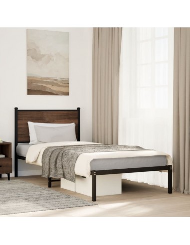 Cadre de lit en métal sans matelas chêne marron 90x190 cm