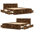 Cadre de lit et tête de lit sans matelas chêne fumé 135x190 cm