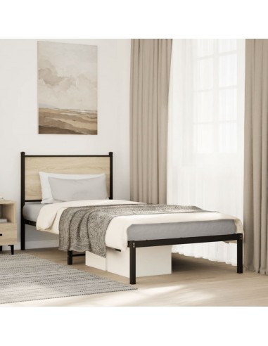 Cadre de lit en métal sans matelas chêne sonoma 90x190 cm