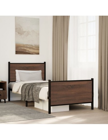 Cadre de lit en métal sans matelas chêne marron 90x200 cm