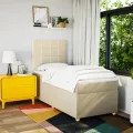 cadre de lit et matelas Crème 90x190 cm Tissu