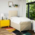 cadre de lit et matelas Crème 90x190 cm Tissu