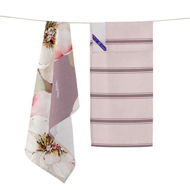 Tissu de cuisine HappyFriday White Peonies Multicouleur 70 x 50 cm (2