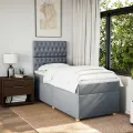 cadre de lit et matelas Gris clair 90x190 cm Tissu