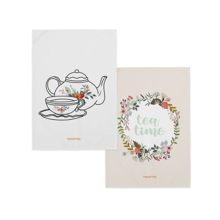 Panno da Cucina HappyFriday Time To Tea Multicolore 70 x 50 cm (2 Unit