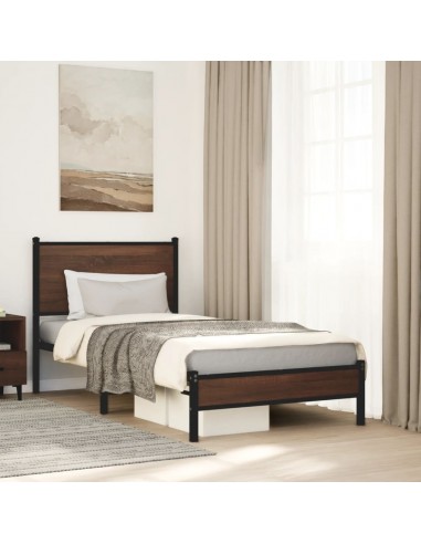 Cadre de lit en métal sans matelas chêne marron 90x190 cm