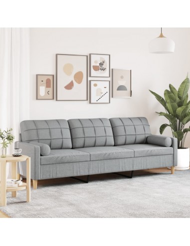 Canapé 3 places avec oreillers gris clair 210 cm tissu