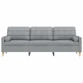 Canapé 3 places avec oreillers gris clair 210 cm tissu