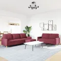 Ensemble de canapés 3 pcs avec repose-pied rouge bordeaux tissu