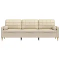 Canapé 3 places avec oreillers décoratifs crème 210 cm tissu