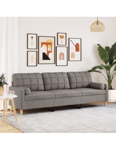 Canapé 3 places avec oreillers décoratifs taupe 210 cm tissu