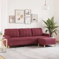 Canapé à 3 places avec repose-pieds Rouge bordeaux 210 cm Tissu