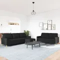 Ensemble de canapés 3 pcs avec repose-pied noir tissu