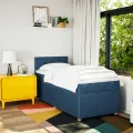cadre de lit avec matelas Bleu 90x190 cm Tissu