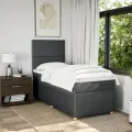 cadre de lit et matelas Gris foncé 90x190 cm Tissu