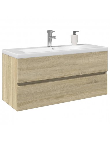 Ensemble de meubles de bain 2pcs céramique et bois d'ingénierie