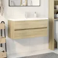Ensemble de meubles de bain 2pcs céramique et bois d'ingénierie
