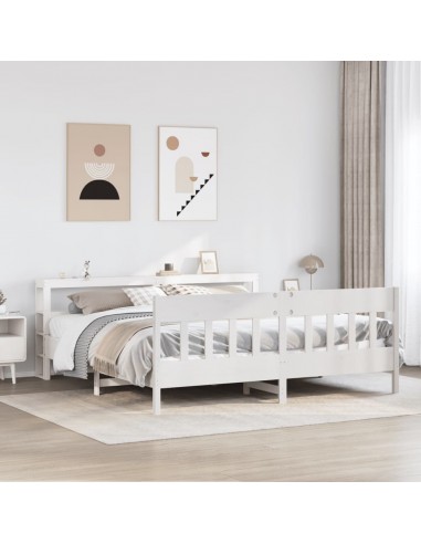 Cadre de lit sans matelas blanc 180x200 cm bois massif de pin