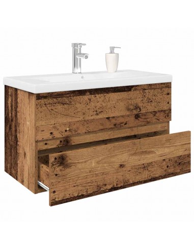 Meuble lavabo avec bassin et robinet intégrés vieux bois